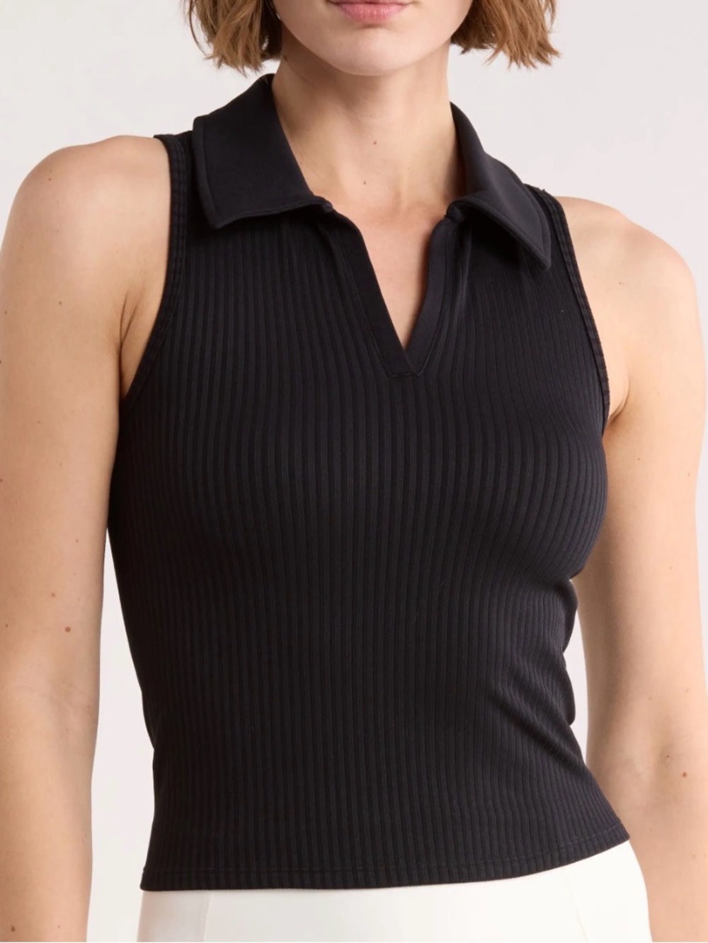 #10 Sincerely Jules Black Ribbed Polo Tank